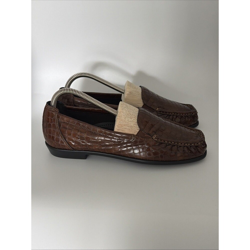 SAS Joy Slip On Loafers Croc Embossed Leather Womens Sz 8.5 M Brown Shoes NWOT - Picture 3 of 11